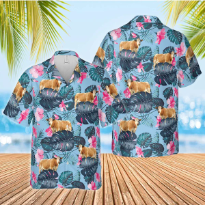 Simmental Blue Hibiscus Trendy Hawaiian Shirt
