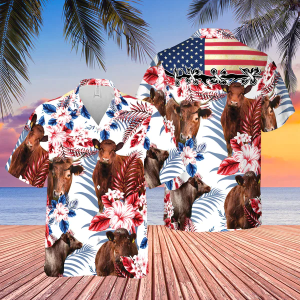 Shorthorn Cattle American Flag Trendy Hawaiian Shirt