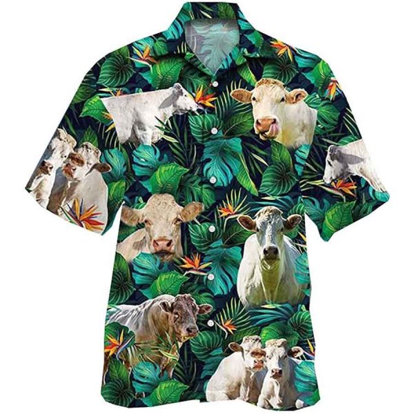 Chorolais Cow Tropical Hawaiian Button Up Shirt