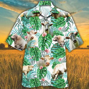 Charolais Cattle Lovers Tropical Plant Trendy Hawaiian Shirt