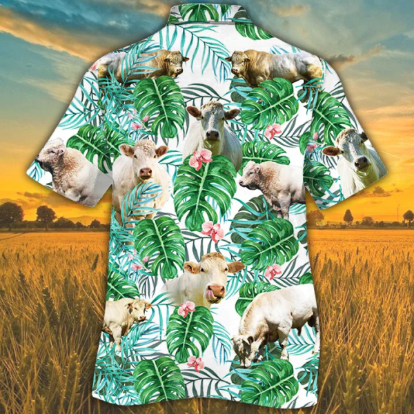 Charolais Cattle Lovers Tropical Plant Trendy Hawaiian Shirt