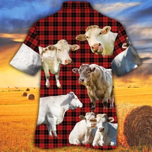 Charolais Cattle Lovers Red Tartan Pattern Trendy Hawaiian Shirt