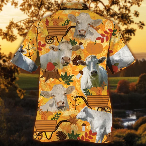 Charolais Cattle Lovers Orange Nature Autumn Trendy Hawaiian Shirt